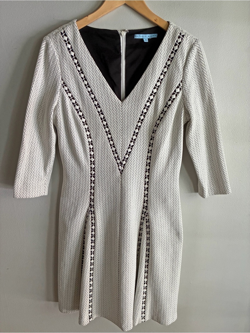 Antonio Melani Womens 10 Fit Flare Knee Length Dress Ivory Black Career